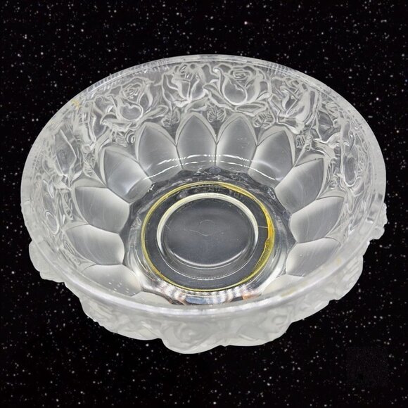 Frosted Satin Crystal Rose Pattern Compote On Silverplate Base Made West Germany - Picture 8 of 13